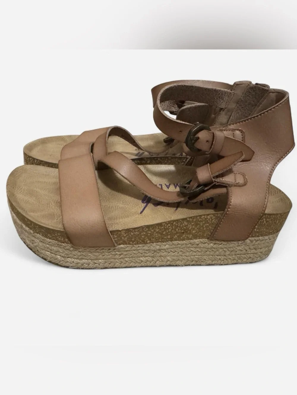 Blowfish Tan Platform Espadrille Sandals with Double Ankle Buckles